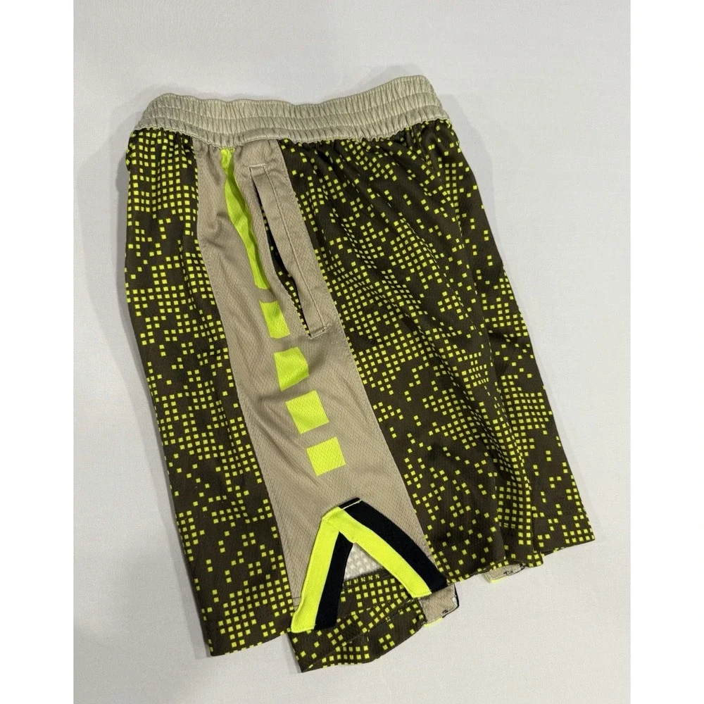 Boys Nike Elite Dri Fit Elite Shorts Pixalted Neon Green With Grey Medium
